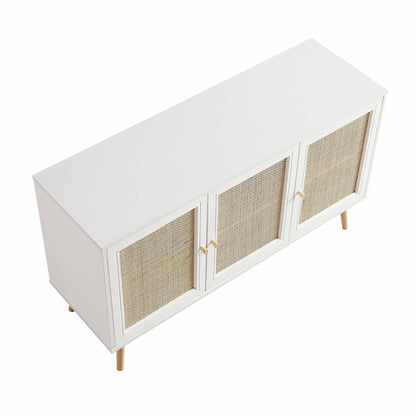 Buffet 3 portes en rotin tressé Frances, blanc