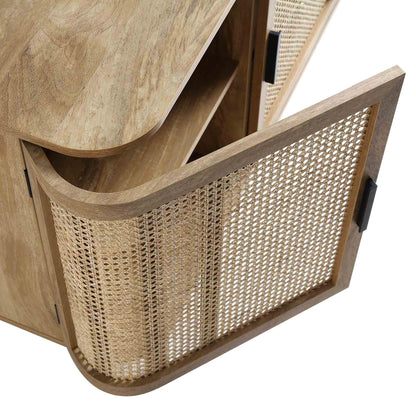 Grand buffet 3 portes en rotin courbé Izzy, naturel