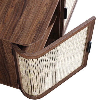 Grand buffet 3 portes en rotin courbé Izzy, noyer