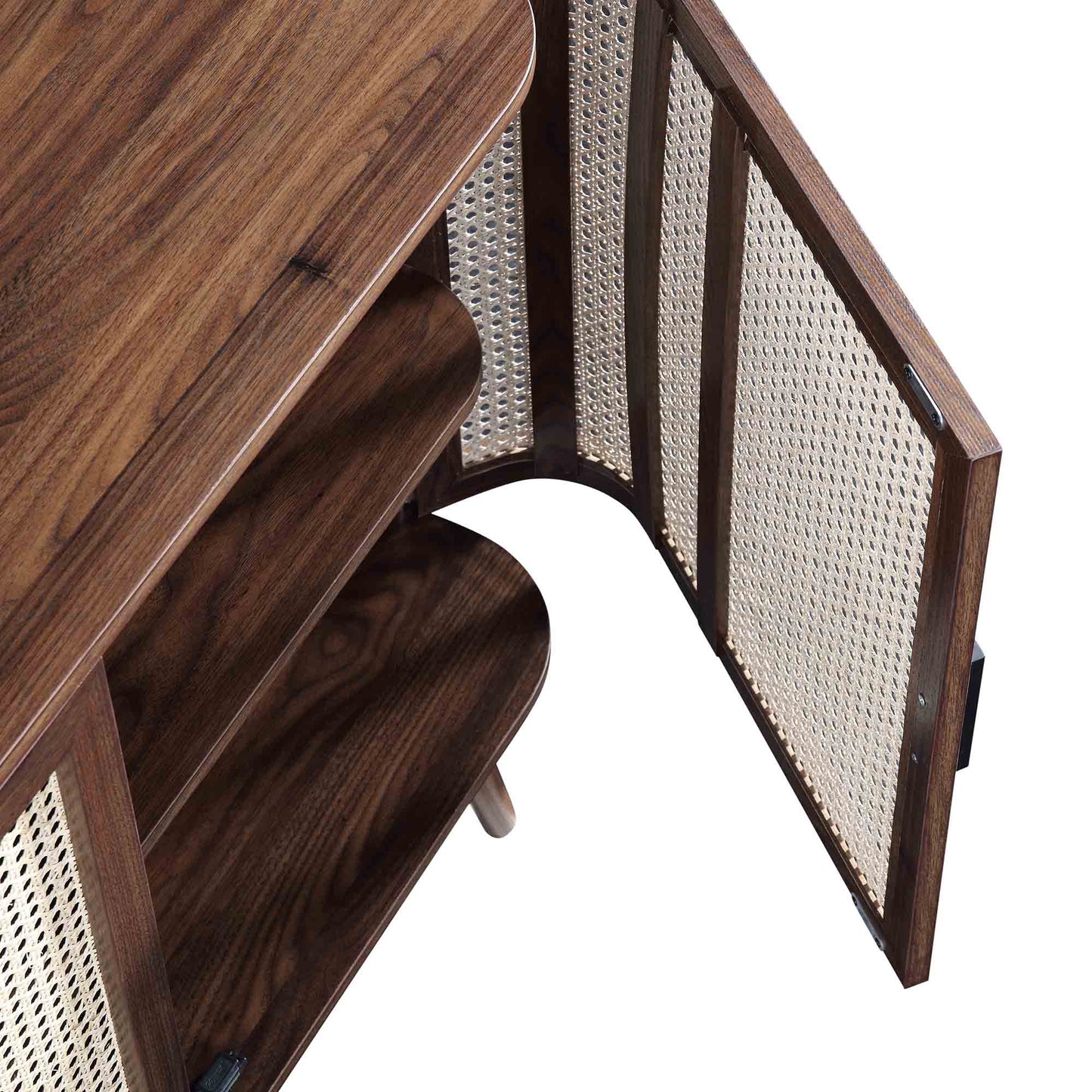 Grand buffet 3 portes en rotin courbé Izzy, noyer