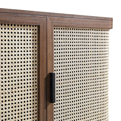 Grand buffet 3 portes en rotin courbé Izzy, noyer