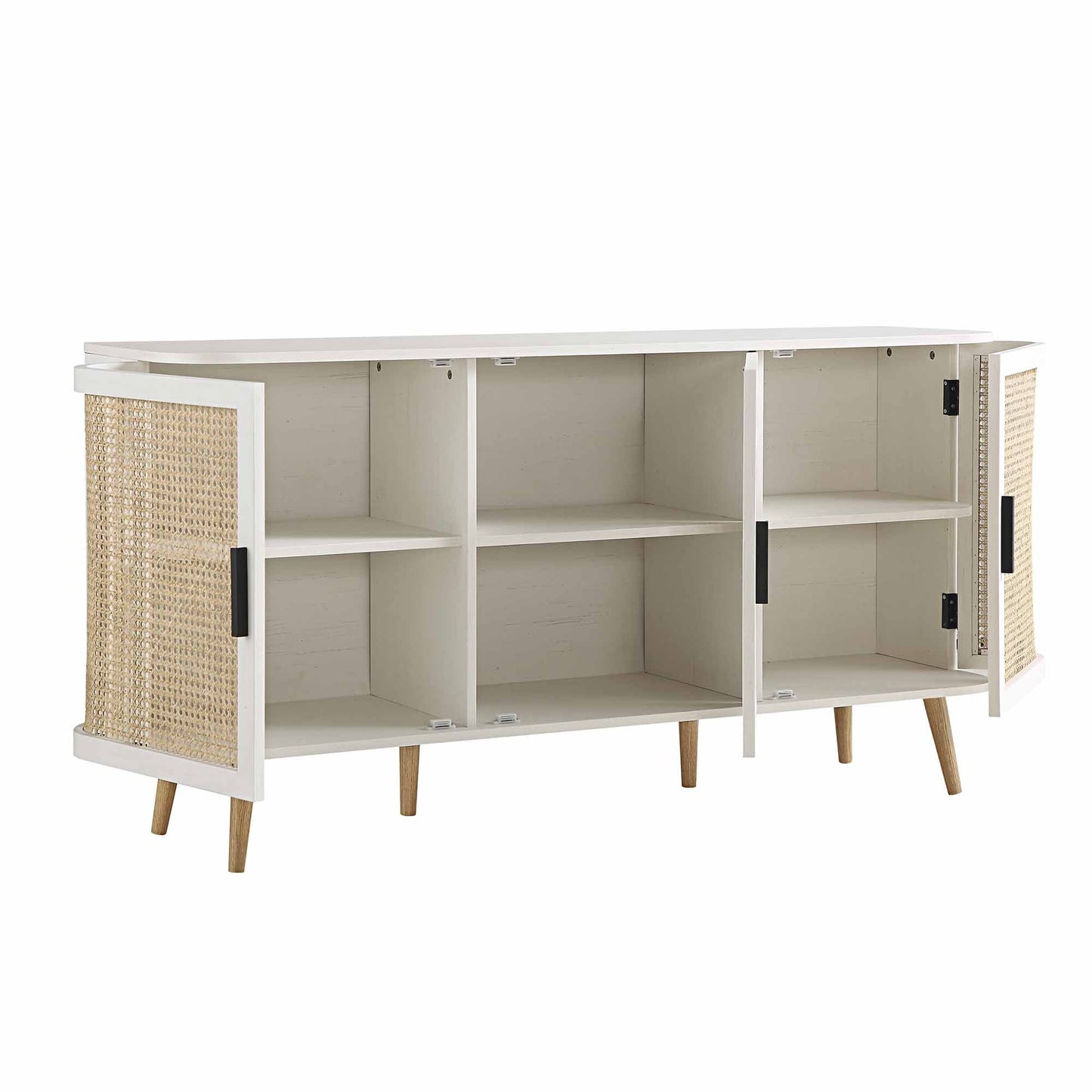 Grand buffet 3 portes en rotin courbé Izzy, blanc