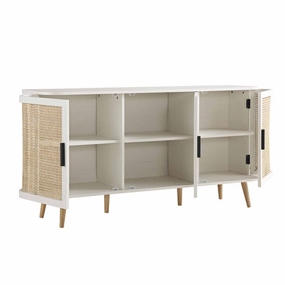 Grand buffet 3 portes en rotin courbé Izzy, blanc