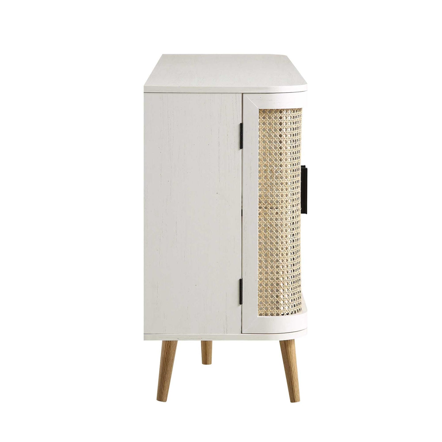 Grand buffet 3 portes en rotin courbé Izzy, blanc