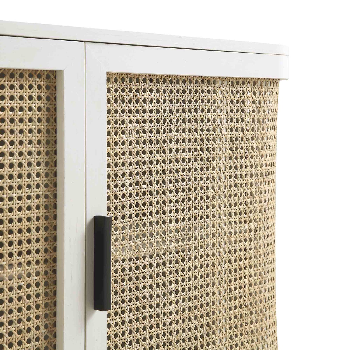 Grand buffet 3 portes en rotin courbé Izzy, blanc