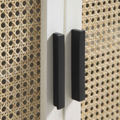 Grand buffet 3 portes en rotin courbé Izzy, blanc