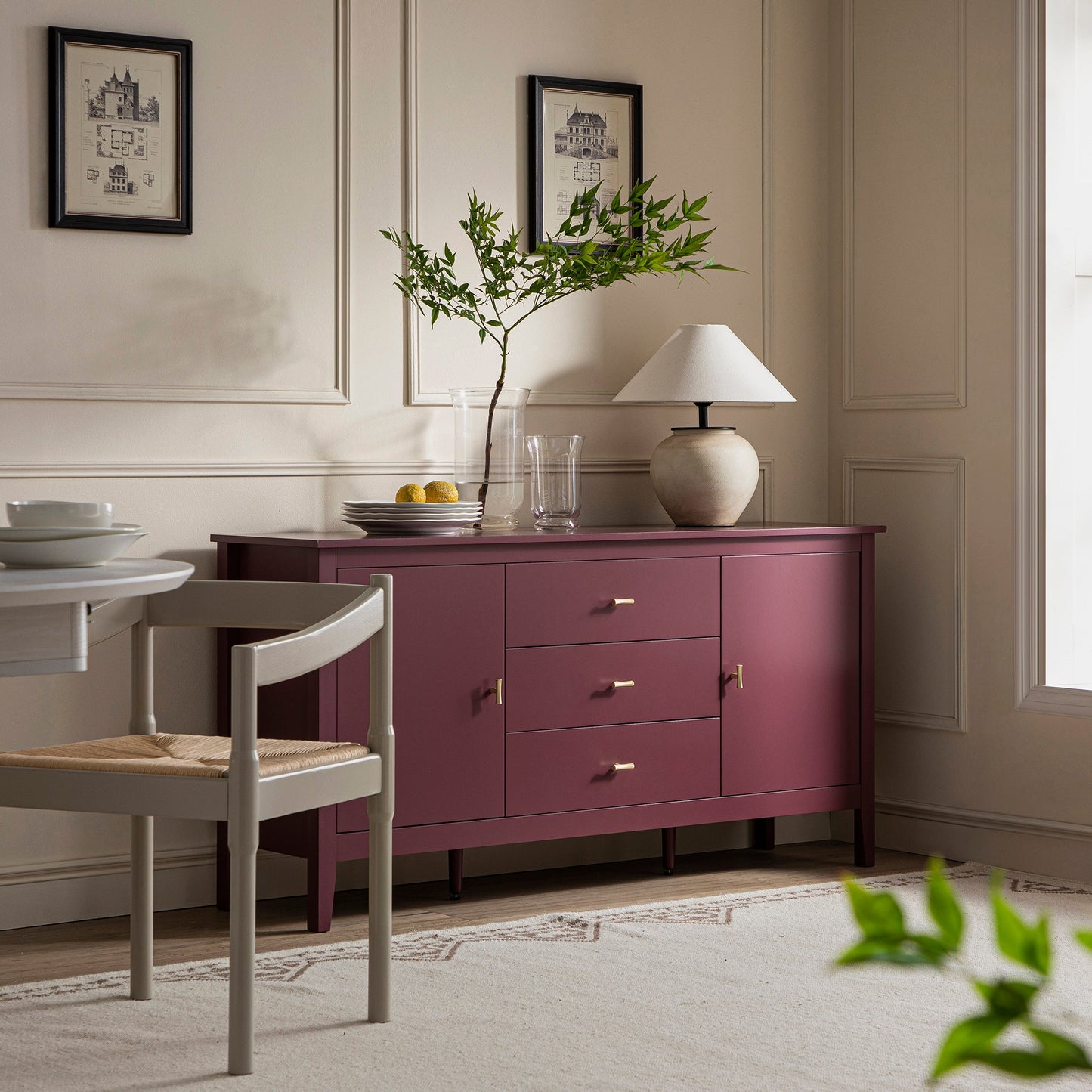 Buffet large Oakham avec tiroirs, cerisier sauvage