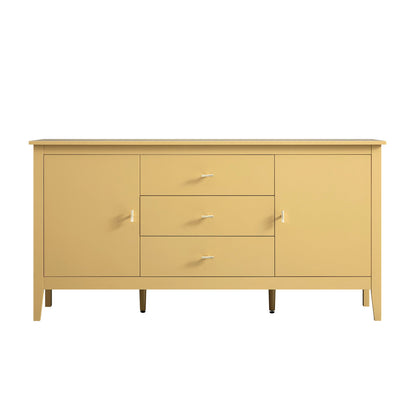 Buffet large Oakham avec tiroirs, rotin jaune