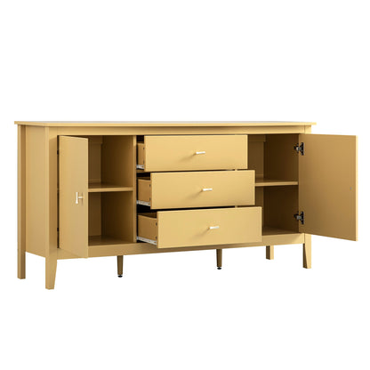 Buffet large Oakham avec tiroirs, rotin jaune