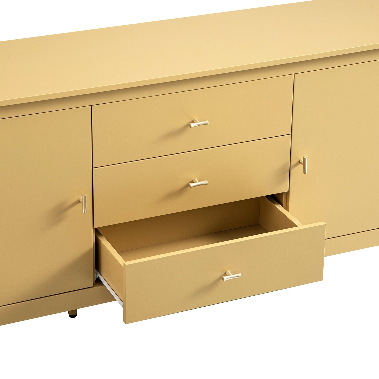 Buffet large Oakham avec tiroirs, rotin jaune
