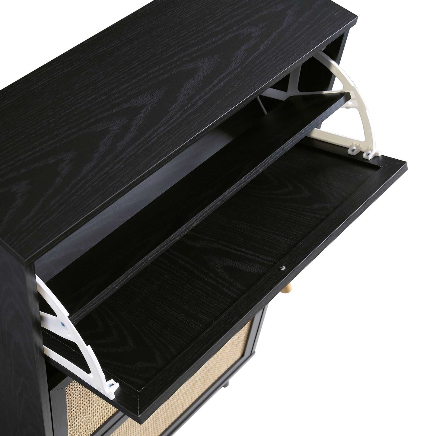 Meuble de rangement à chaussures à 3 niveaux en rotin Frances, noir