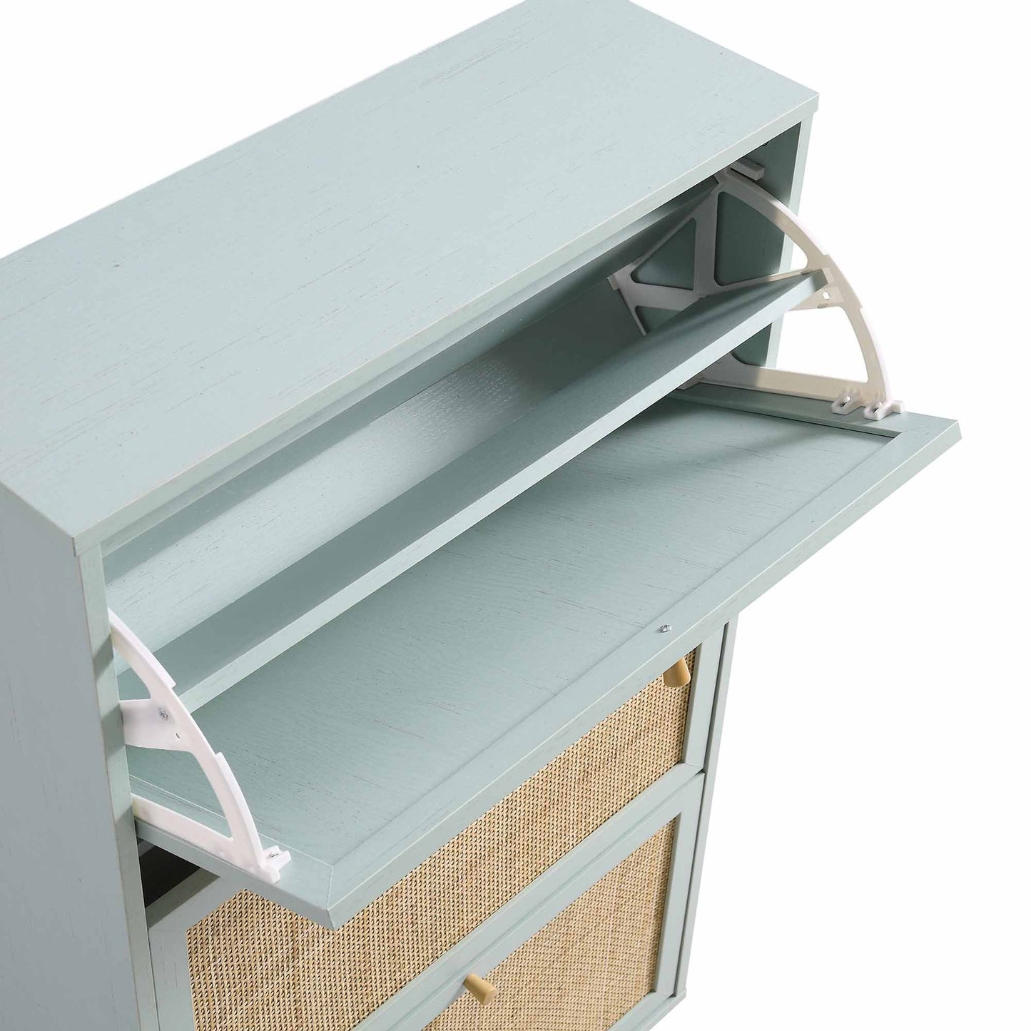 Meuble de rangement à chaussures à 3 niveaux en rotin Frances, menthe