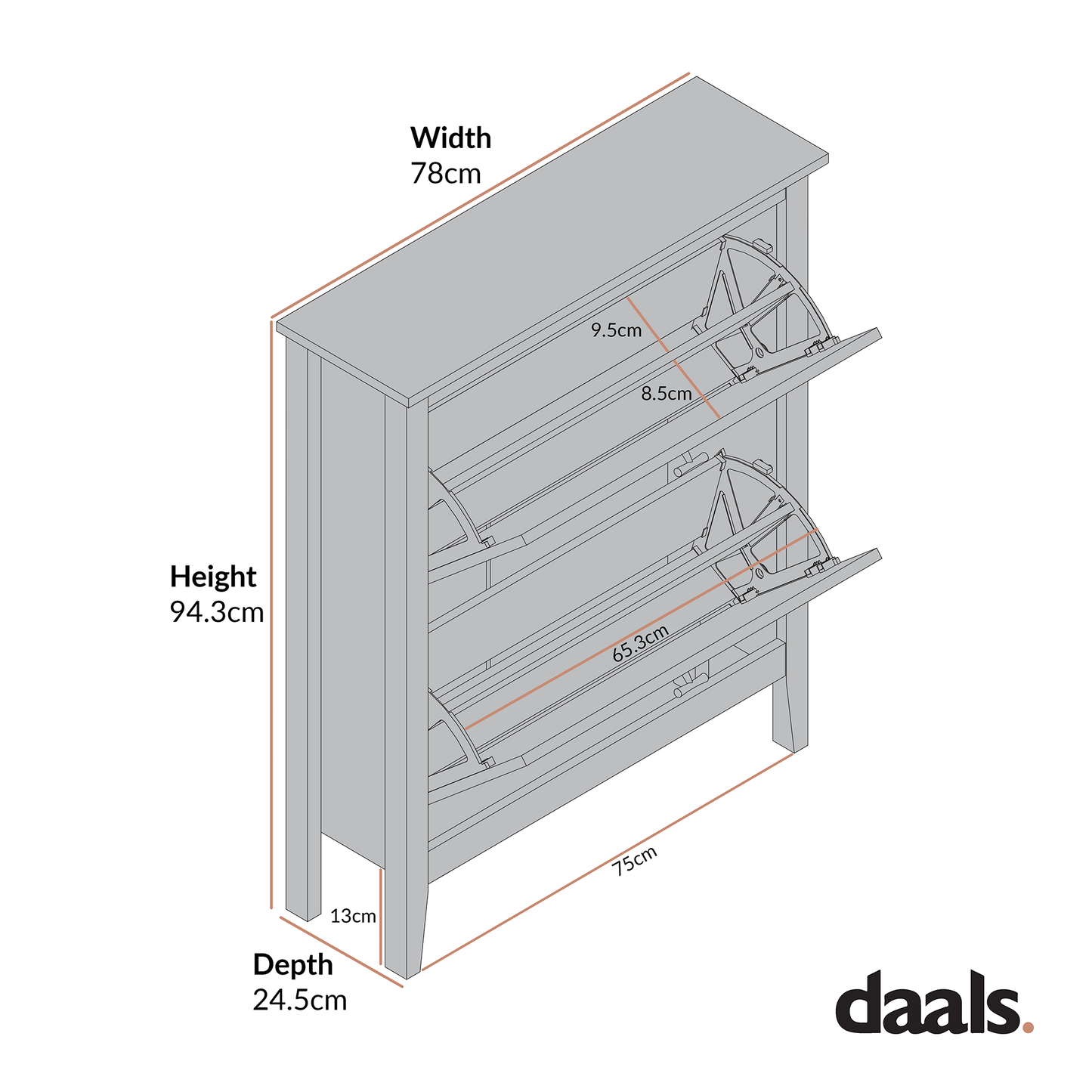 Meuble à chaussures à 2 niveaux Oakham, cerisier sauvage
