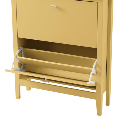 Meuble à chaussures Oakham à 2 niveaux, rotin jaune