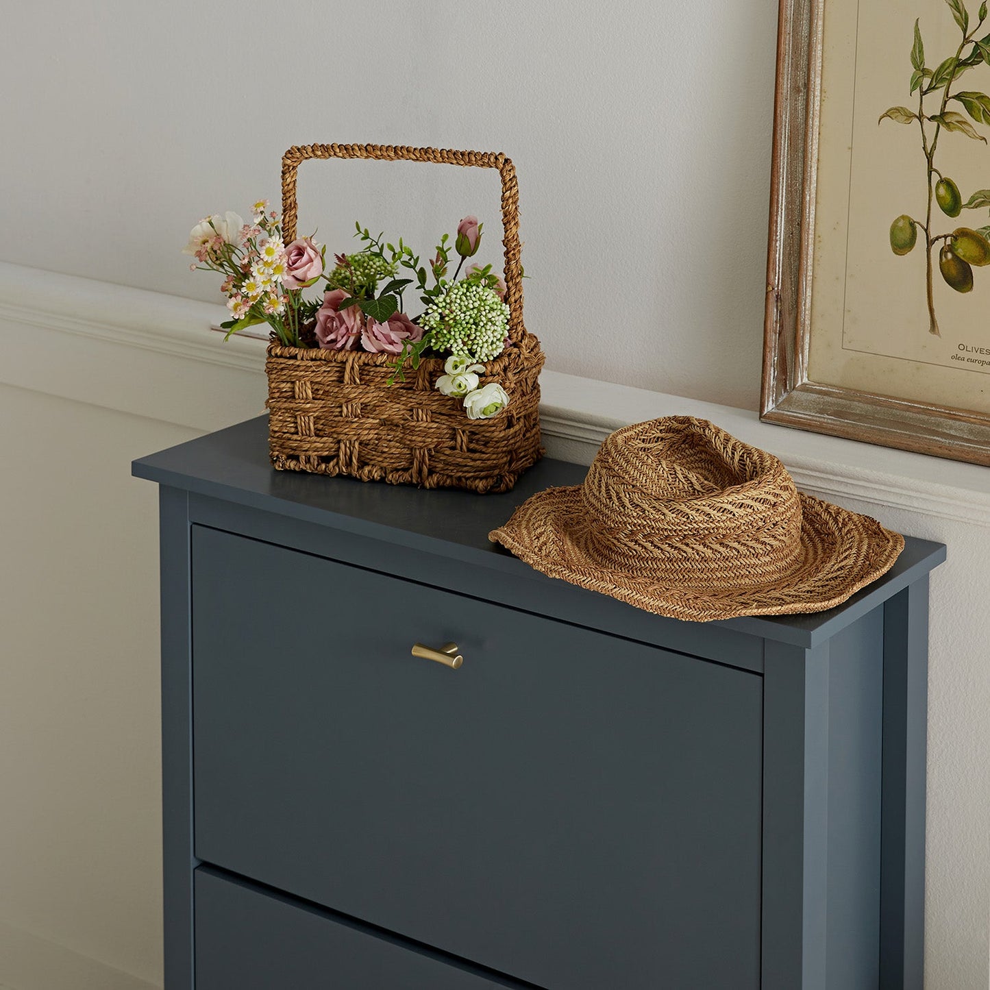 Meuble à chaussures à 2 niveaux Oakham, bleu orageux