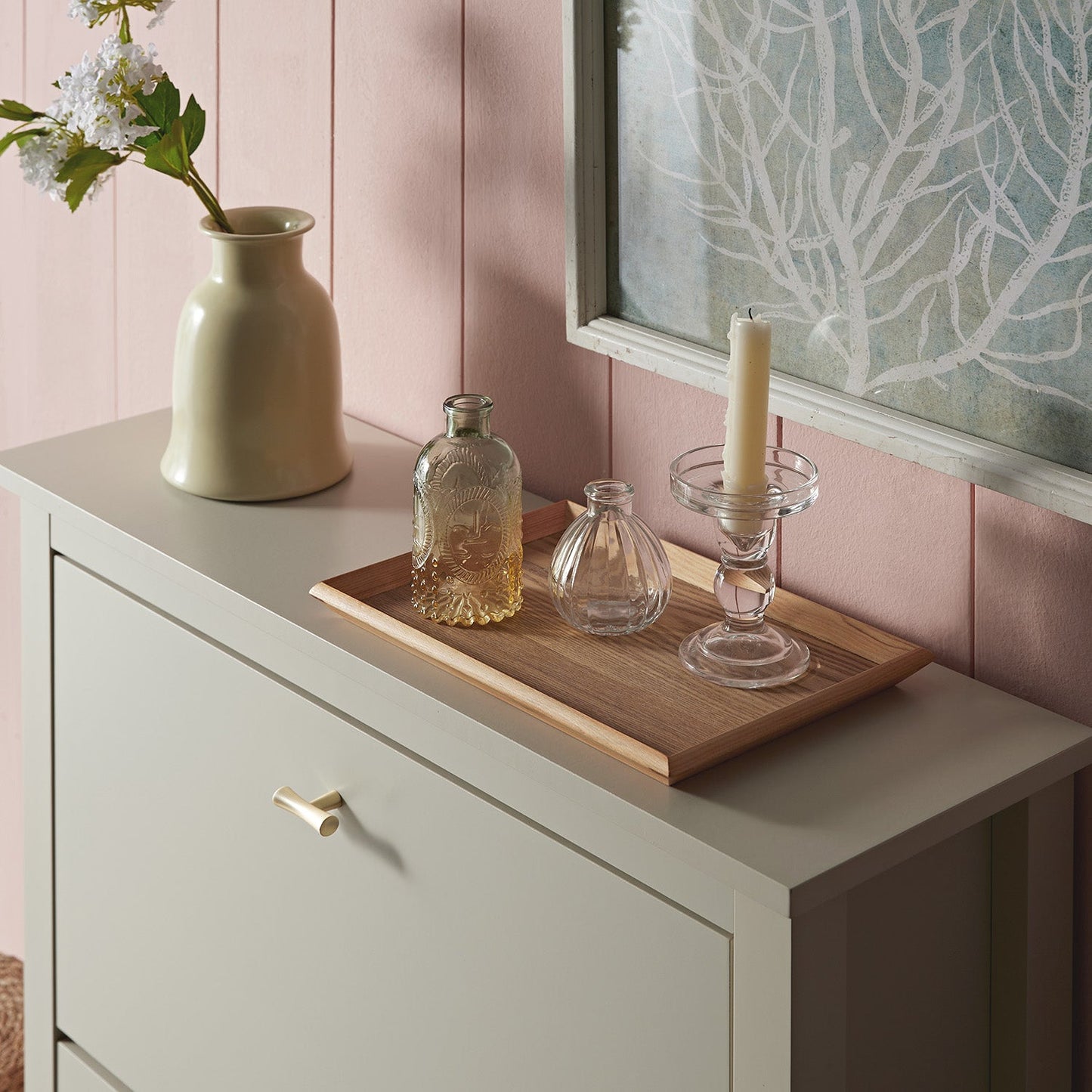 Meuble à chaussures à 2 niveaux Oakham, blanc ombré