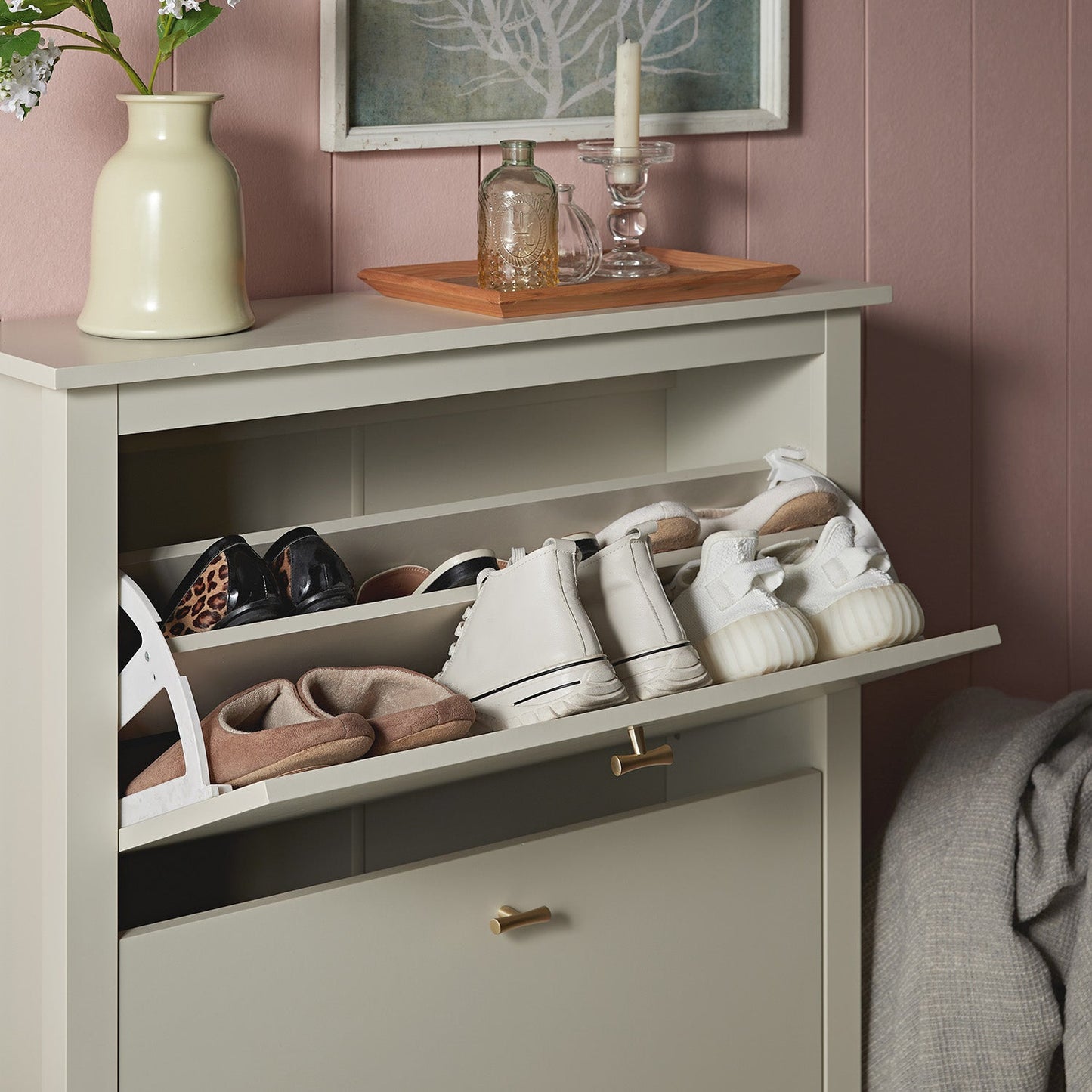 Meuble à chaussures à 2 niveaux Oakham, blanc ombré