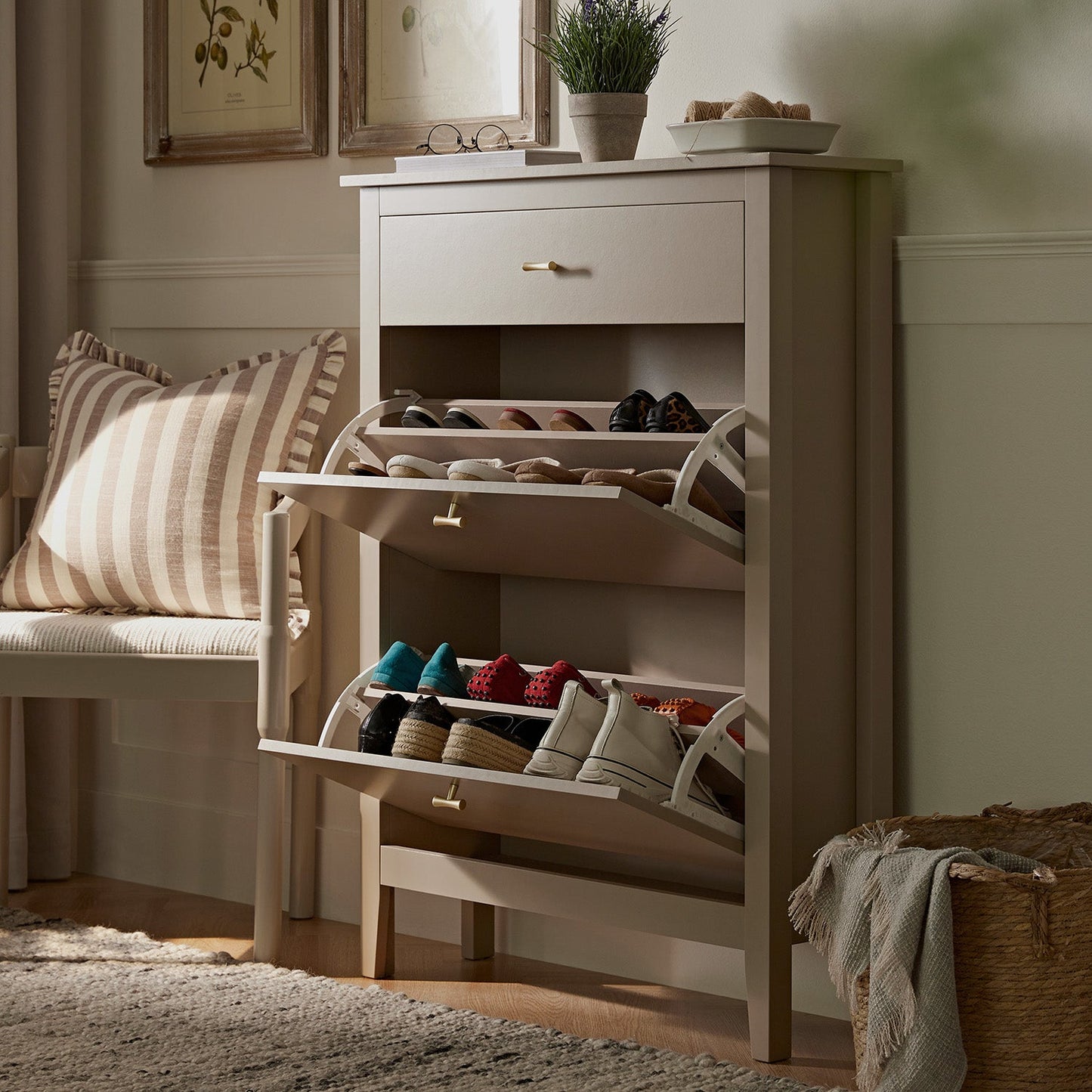 Meuble à chaussures Oakham à 2 niveaux avec tiroir supérieur, gris foncé