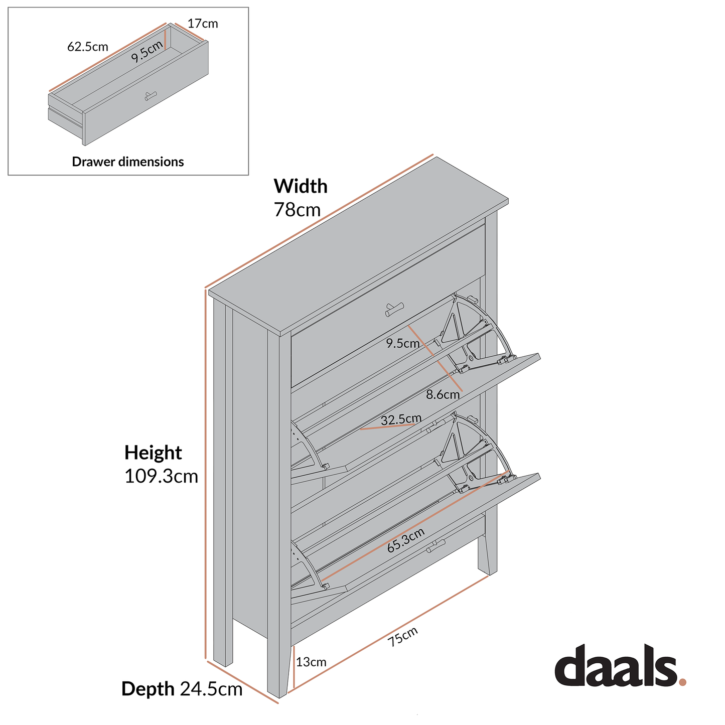 Meuble à chaussures Oakham à 2 niveaux avec tiroir supérieur, Olive Grove