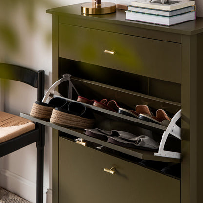 Meuble à chaussures Oakham à 2 niveaux avec tiroir supérieur, Olive Grove