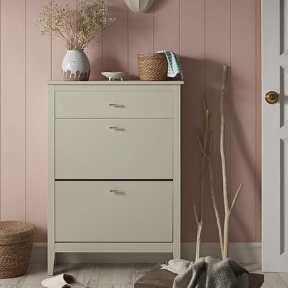 Meuble à chaussures Oakham à deux niveaux avec tiroir supérieur, blanc ombré