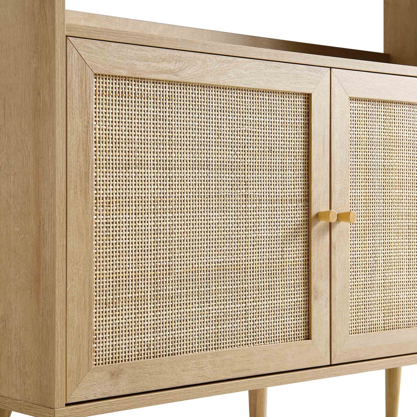 Bibliothèque haute en rotin tressé Frances avec portes, couleur naturelle