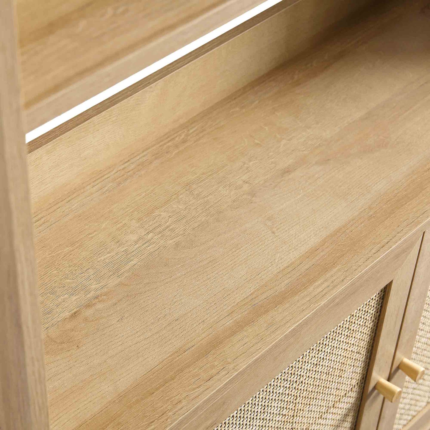 Bibliothèque haute en rotin tressé Frances avec portes, couleur naturelle