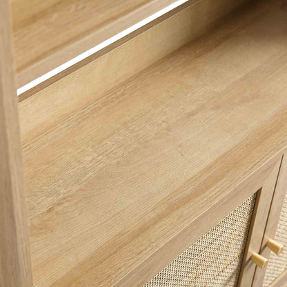 Bibliothèque haute en rotin tressé Frances avec portes, couleur naturelle