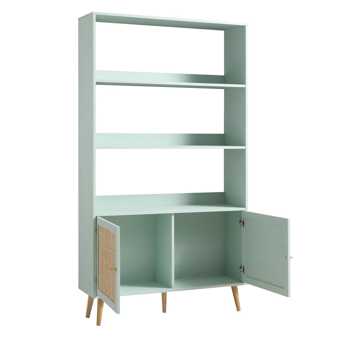 Bibliothèque en rotin tressé Frances avec portes, menthe