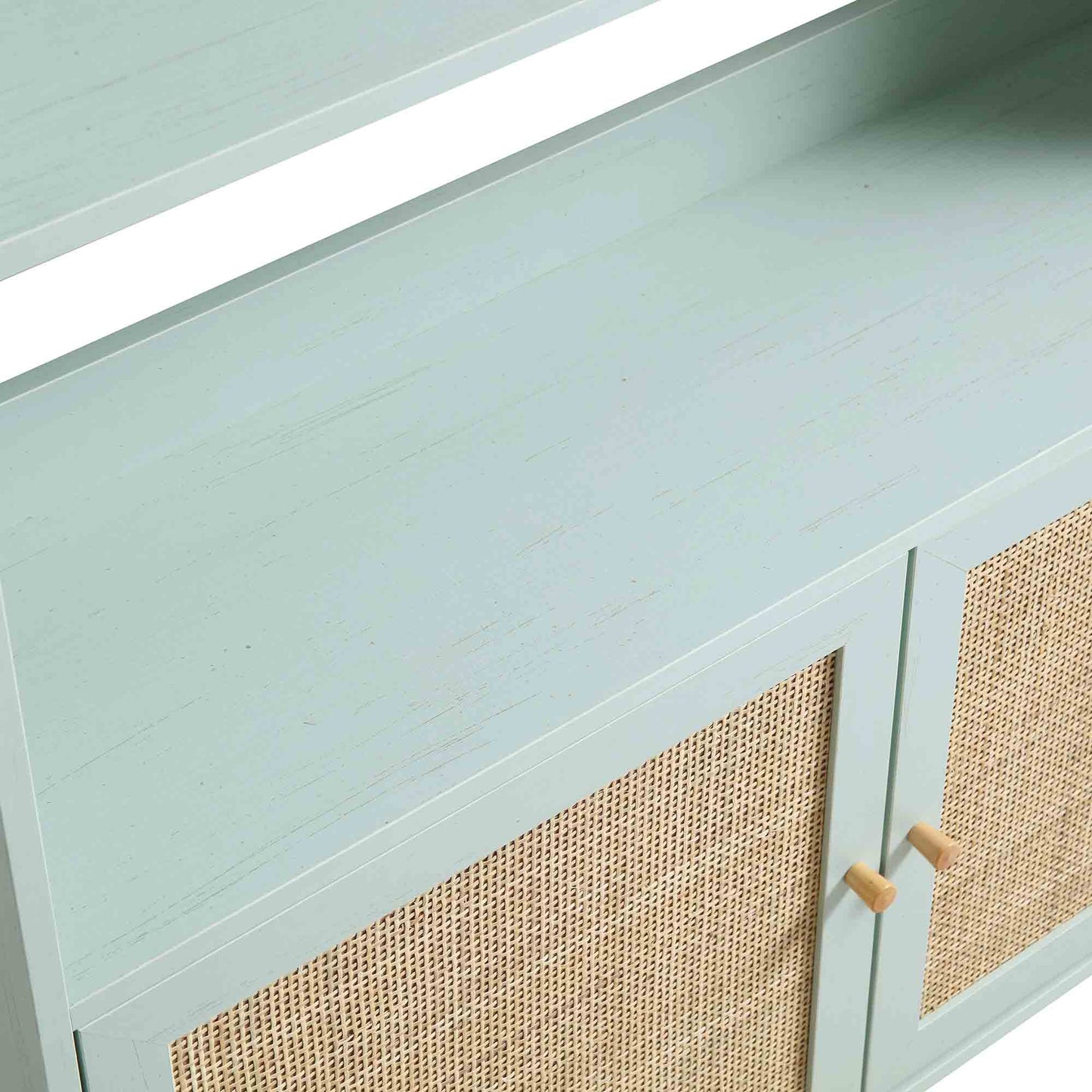 Bibliothèque en rotin tressé Frances avec portes, menthe