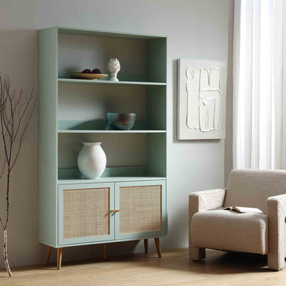 Bibliothèque en rotin tressé Frances avec portes, menthe