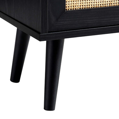 Meuble de salle de bain haut en rotin tressé Frances, noir