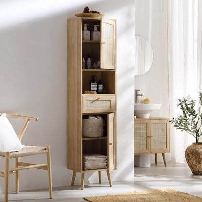 Meuble de salle de bain haut en rotin tressé Frances, naturel