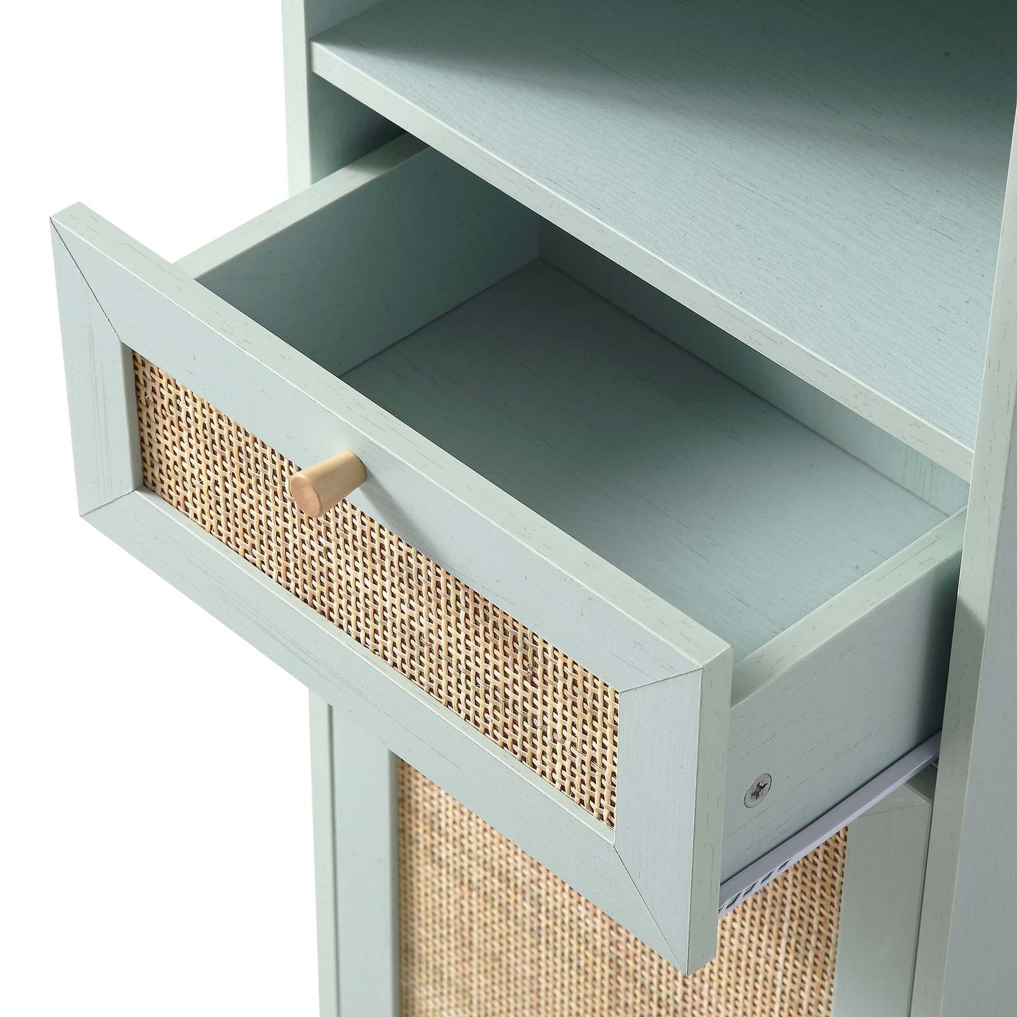 Meuble de salle de bain haut en rotin tressé Frances, vert menthe