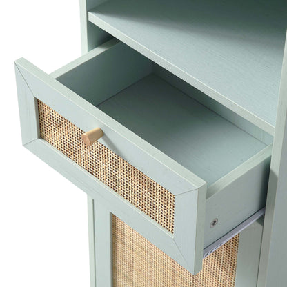 Meuble de salle de bain haut en rotin tressé Frances, vert menthe