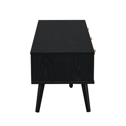 Meuble TV 3 tiroirs Anya en rotin tressé noir