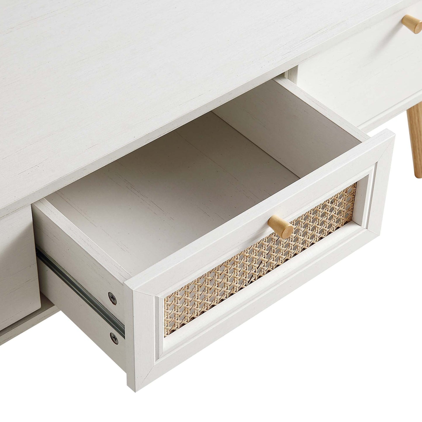 Meuble TV Anya à 3 tiroirs en rotin tressé blanc