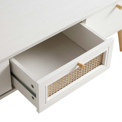 Meuble TV Anya à 3 tiroirs en rotin tressé blanc