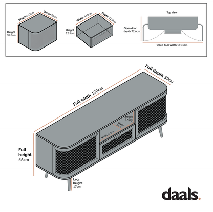 Meuble TV Izzy en rotin courbé 150 cm, naturel