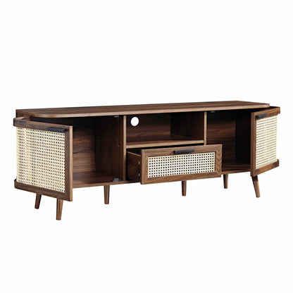 Meuble TV Izzy en rotin courbé 150 cm, noyer