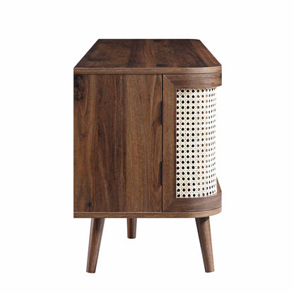 Meuble TV Izzy en rotin courbé 150 cm, noyer