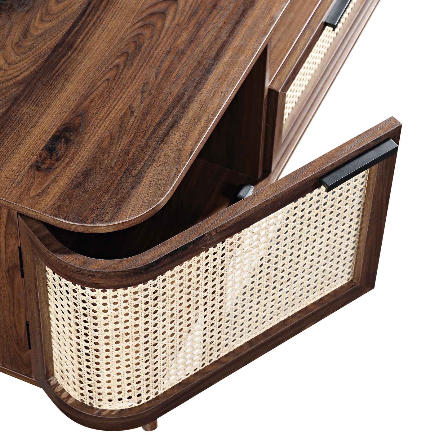 Meuble TV Izzy en rotin courbé 150 cm, noyer