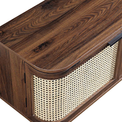 Meuble TV Izzy en rotin courbé 150 cm, noyer