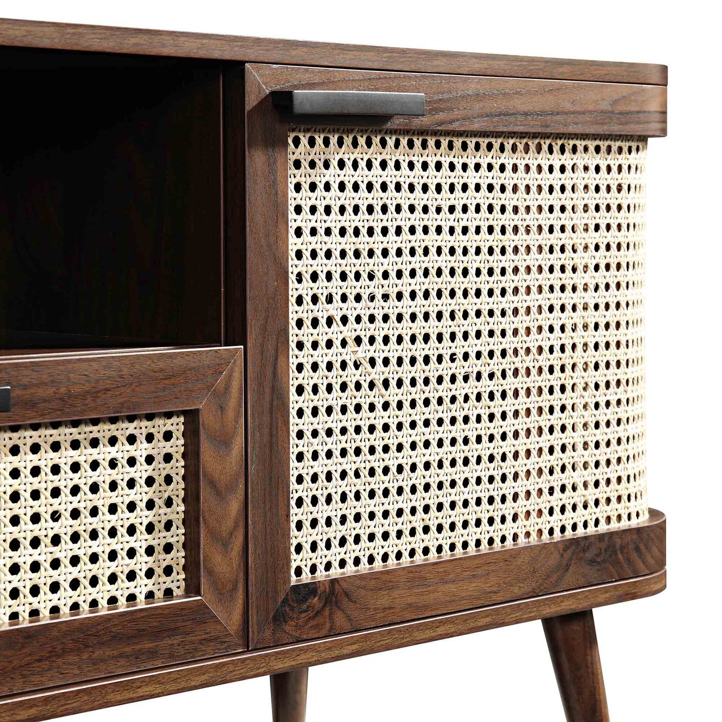 Meuble TV Izzy en rotin courbé 150 cm, noyer