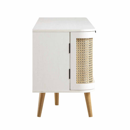 Meuble TV Izzy en rotin courbé 150 cm, blanc