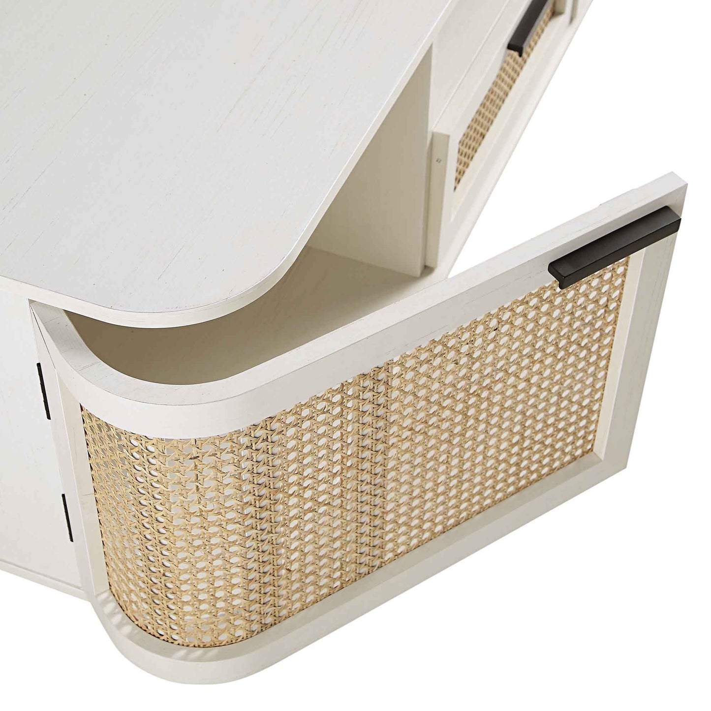 Meuble TV Izzy en rotin courbé 150 cm, blanc