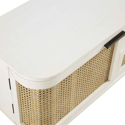 Meuble TV Izzy en rotin courbé 150 cm, blanc