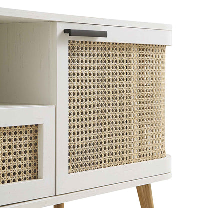 Meuble TV Izzy en rotin courbé 150 cm, blanc