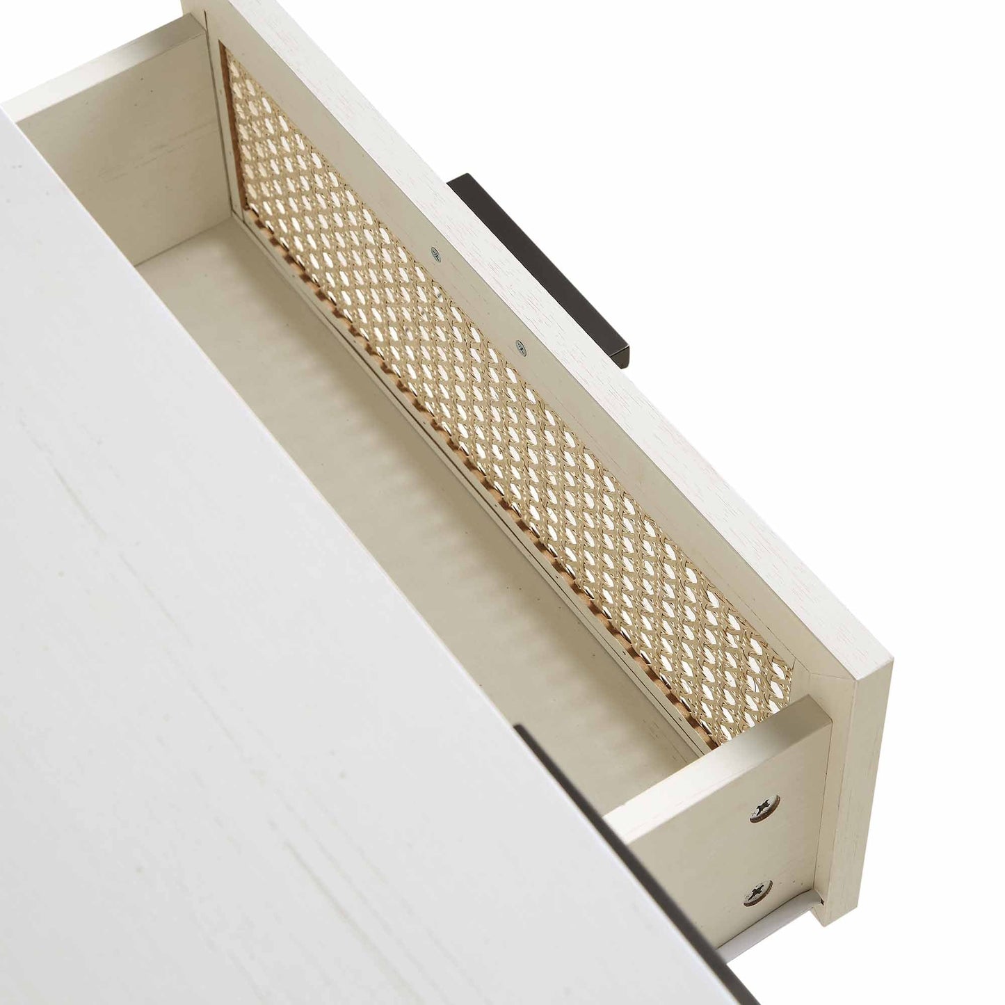 Meuble TV Izzy en rotin courbé 150 cm, blanc