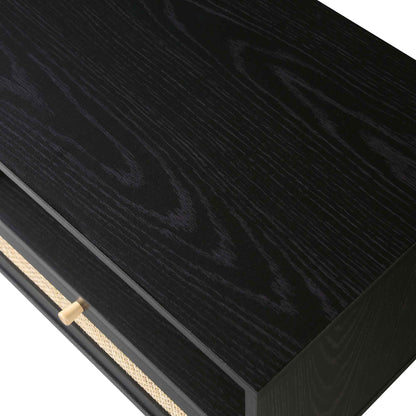 Meuble TV 3 tiroirs en rotin tressé Frances 160 cm, noir